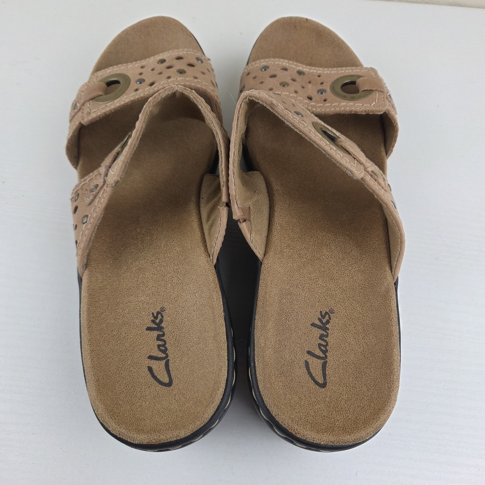 Clarks Bendables Lexi Laurel Strap Tan Leather Slip On Sandal Womens Size 9 M - Picture 11 of 12